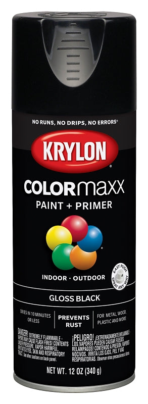 KRYLON Krylon K05505007 Enamel Spray Paint, 12 oz Can, 25 sq-ft Coverage Area, Solvent Base, Gloss, Black