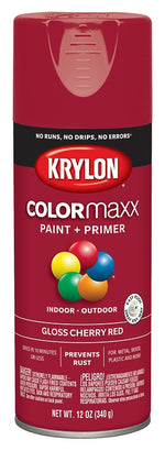 KRYLON Krylon K05511007 Enamel Spray Paint, 12 oz Can, 25 sq-ft Coverage Area, Solvent Base, Gloss, Cherry Red