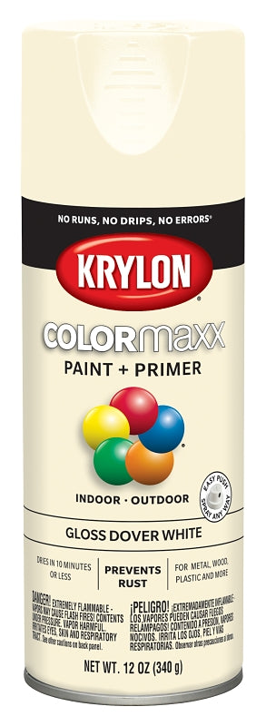 KRYLON Krylon K05516007 Enamel Spray Paint, 12 oz Can, 25 sq-ft Coverage Area, Solvent Base, Gloss, Dover White