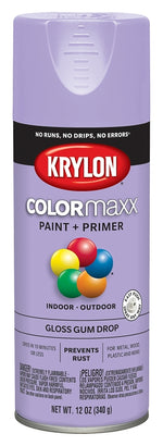 KRYLON Krylon K05521007 Enamel Spray Paint, 12 oz Can, 25 sq-ft Coverage Area, Solvent Base, Gloss, Gum Drop