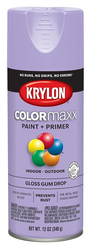 KRYLON Krylon K05521007 Enamel Spray Paint, 12 oz Can, 25 sq-ft Coverage Area, Solvent Base, Gloss, Gum Drop