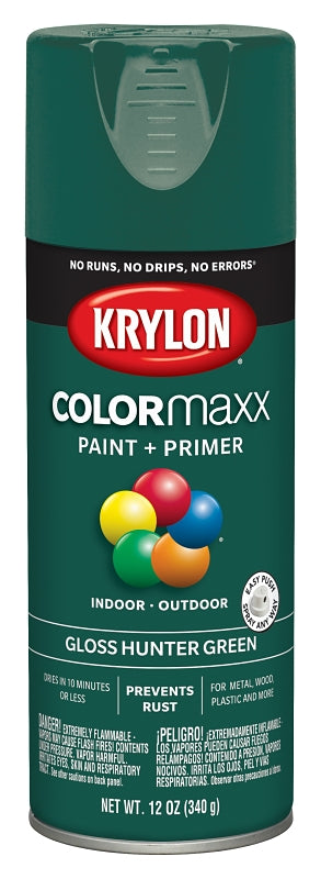 KRYLON Krylon K05523007 Enamel Spray Paint, 12 oz Can, 25 sq-ft Coverage Area, Solvent Base, Gloss, Hunter Green