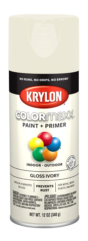 KRYLON Krylon K05524007 Enamel Spray Paint, 12 oz Can, 25 sq-ft Coverage Area, Solvent Base, Gloss, Ivory