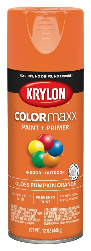 KRYLON Krylon K05532007 Enamel Spray Paint, 12 oz Can, 25 sq-ft Coverage Area, Solvent Base, Gloss, Pumpkin Orange