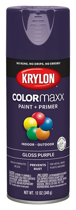 KRYLON Krylon K05533007 Enamel Spray Paint, 12 oz Can, 25 sq-ft Coverage Area, Solvent Base, Gloss, Purple