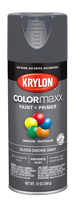 KRYLON Krylon K05539007 Enamel Spray Paint, 12 oz Can, 25 sq-ft Coverage Area, Solvent Base, Gloss, Smoke Gray