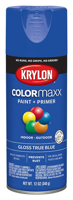 KRYLON Krylon K05543007 Enamel Spray Paint, 12 oz Can, 25 sq-ft Coverage Area, Solvent Base, Gloss, True Blue