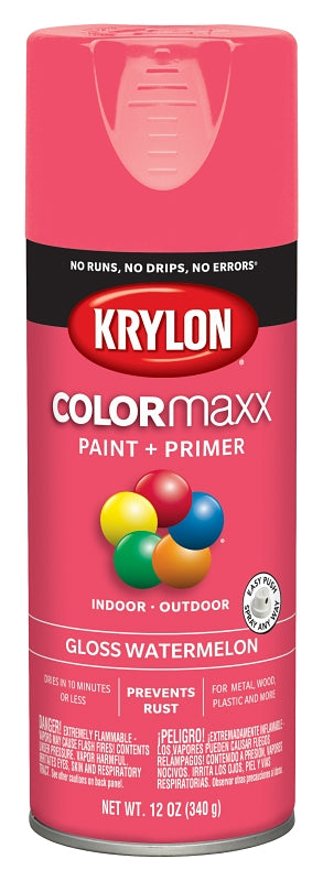 KRYLON Krylon K05544007 Enamel Spray Paint, 12 oz Can, 25 sq-ft Coverage Area, Solvent Base, Gloss, Watermelon