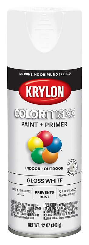 KRYLON Krylon K05545007 Enamel Spray Paint, 12 oz Can, 25 sq-ft Coverage Area, Solvent Base, Gloss, White
