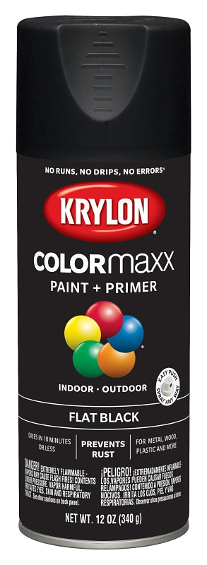 KRYLON Krylon K05546007 Enamel Spray Paint, 12 oz Can, 25 sq-ft Coverage Area, Solvent Base, Flat, Black