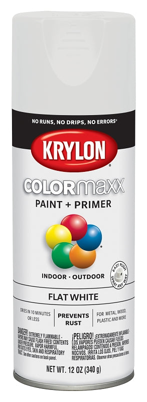 KRYLON Krylon K05548007 Enamel Spray Paint, 12 oz Can, 25 sq-ft Coverage Area, Solvent Base, Flat, White