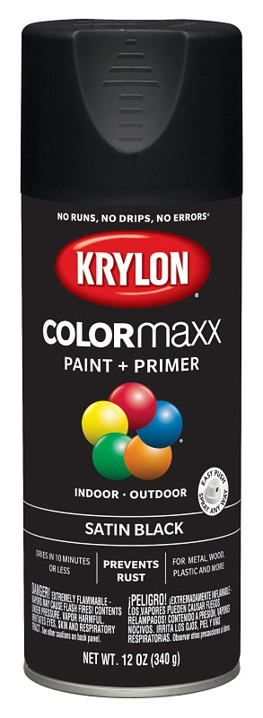 KRYLON Krylon K05557007 Enamel Spray Paint, 12 oz Can, 25 sq-ft Coverage Area, Acrylic Base, Satin, Black