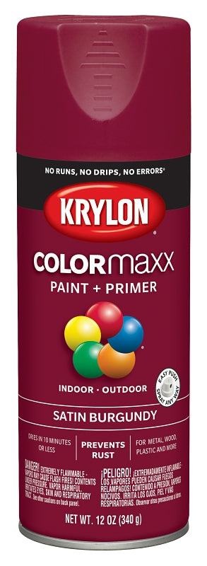 KRYLON Krylon K05560007 Enamel Spray Paint, 12 oz Can, 25 sq-ft Coverage Area, Acrylic Base, Satin, Burgundy