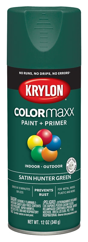 KRYLON Krylon K05563007 Enamel Spray Paint, 12 oz Can, 25 sq-ft Coverage Area, Acrylic Base, Satin, Hunter Green