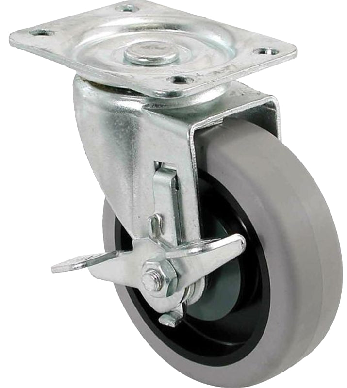 SHEPHERD Shepherd Hardware 400 Series 9736 Swivel Caster with Brake, 4 in Dia Wheel, TPR Wheel, Gray, 250 lb HARDWARE & FARM SUPPLIES SHEPHERD