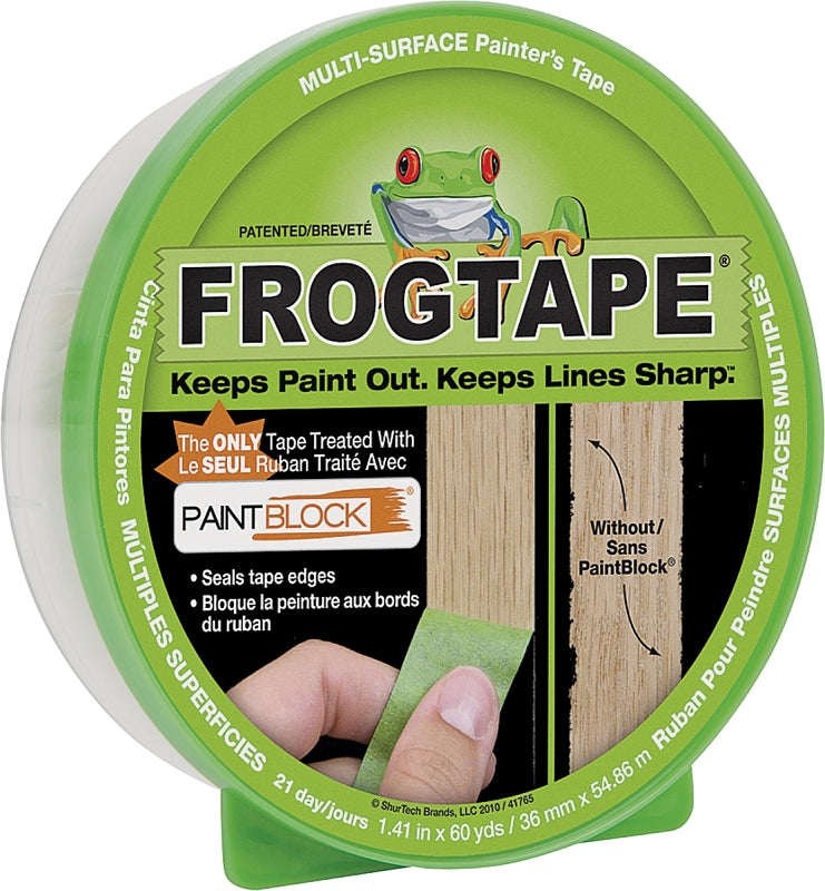 FROGTAPE FrogTape 1408436 Painting Tape, Multi-Surface, 5.7 mil Thick, 60 yd L, 1.41 in W, Green