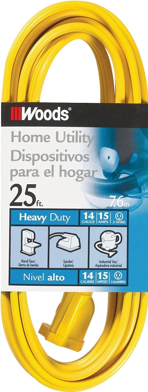 WOODS Woods 0834 Extension Cord, 14 AWG Cable, 25 ft L, 15 A, 125 V, Yellow ELECTRICAL WOODS