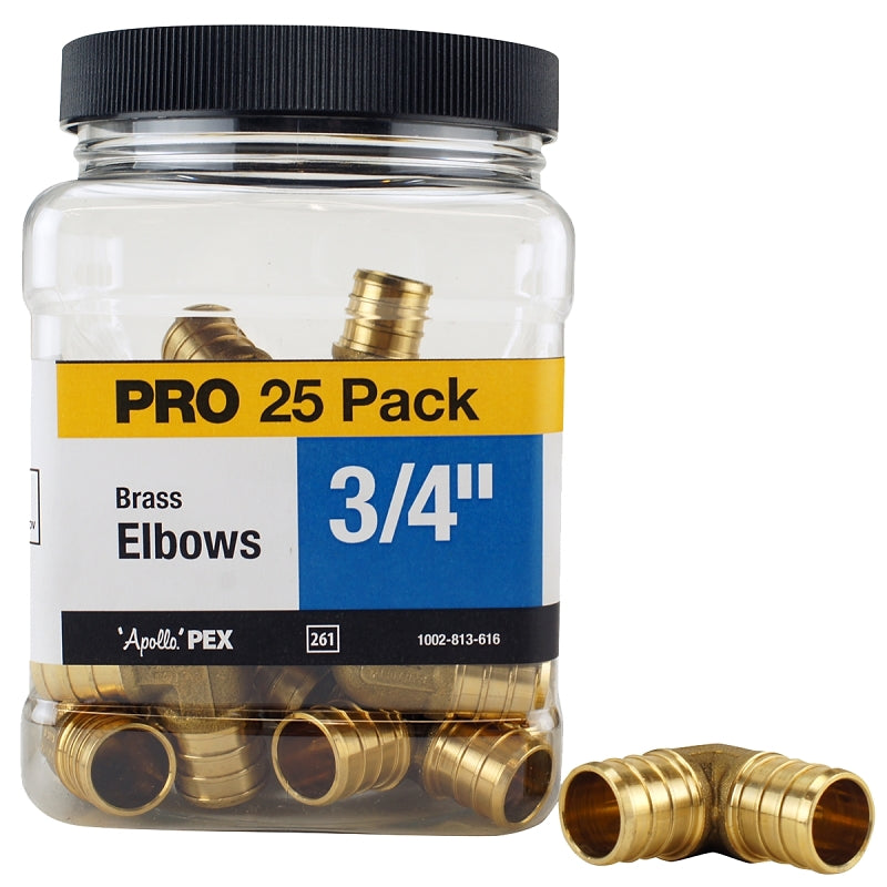 APOLLO Apollo APXE3425JR Pipe Elbow, 3/4 in, Barb, PEX-B, 90 deg Angle, Brass, 200 psi Pressure PLUMBING, HEATING & VENTILATION APOLLO