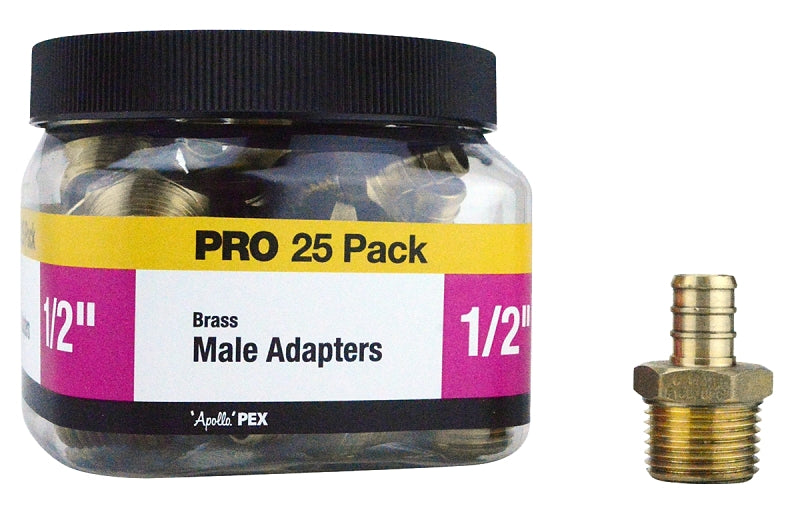 APOLLO Apollo APXMA1225JR Pipe Adapter, 1/2 in, Barb x MPT, Brass, 200 psi Pressure, 25/PK PLUMBING, HEATING & VENTILATION APOLLO