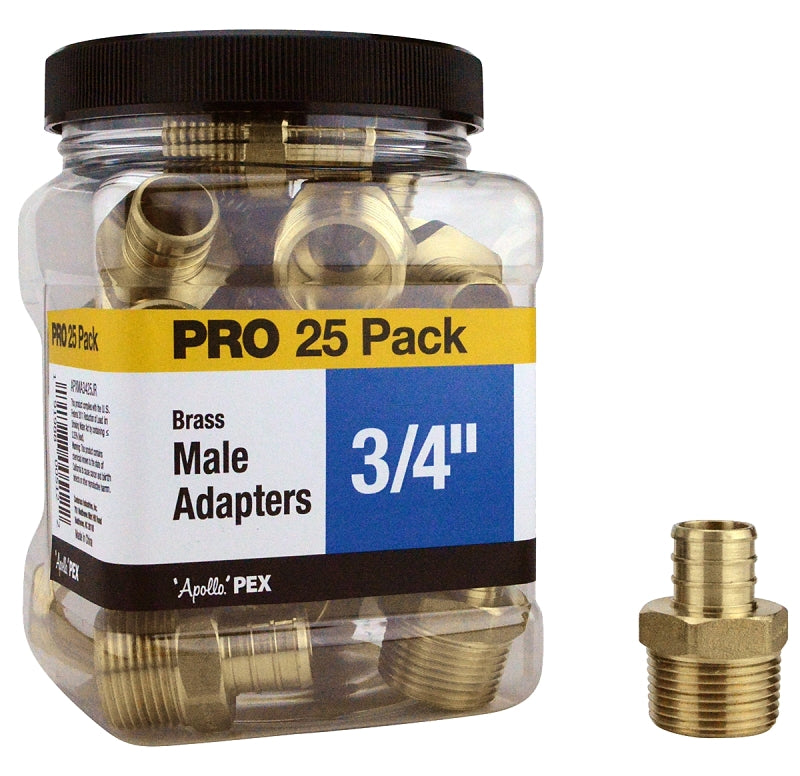 APOLLO Apollo APXMA3425JR Pipe Adapter, 3/4 in, Barb x MPT, PEX-B, Brass, 200 psi Pressure