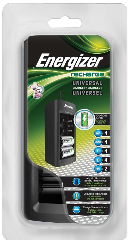 ENERGIZER BATTERY Energizer Recharge CHFC Universal Charger, 1.1 A Charge, 12 VDC Output, AA, AAA, C, D Battery, 4-Battery, Black/Silver ELECTRICAL ENERGIZER BATTERY