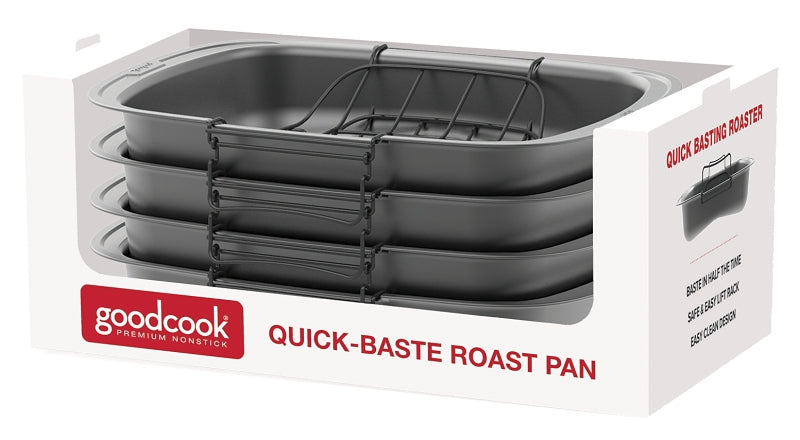 GOODCOOK Goodcook 04116 Quick Baste Roast Pan, 25 lb Capacity, Gray, 19.7 in L, 14.8 in W, 15.95 in H, Dishwasher Safe: Yes HOUSEWARES GOODCOOK   