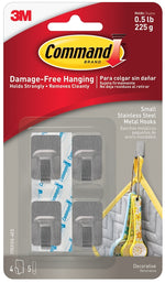 COMMAND Command 17031SS-4ES Small Hook, 0.5 lb, 4 -Hook, Metal, Gray, Stainless Steel HARDWARE & FARM SUPPLIES COMMAND