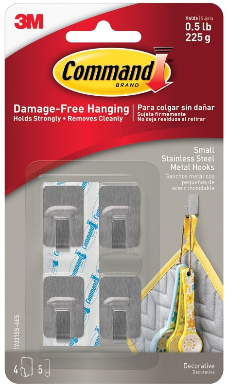 COMMAND Command 17031SS-4ES Small Hook, 0.5 lb, 4 -Hook, Metal, Gray, Stainless Steel HARDWARE & FARM SUPPLIES COMMAND
