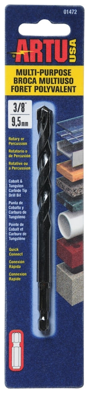 ARTU ARTU 01472 Drill Bit, 3/8 in Dia, 5-1/4 in OAL, Multi-Purpose, Parabolic Flute, Quick-Connect Shank TOOLS ARTU