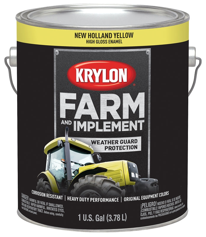 KRYLON Krylon K01975000 Farm Equipment Paint, High-Gloss Sheen, New Holland Yellow, 1 gal, 50 to 200 sq-ft/gal Coverage Area