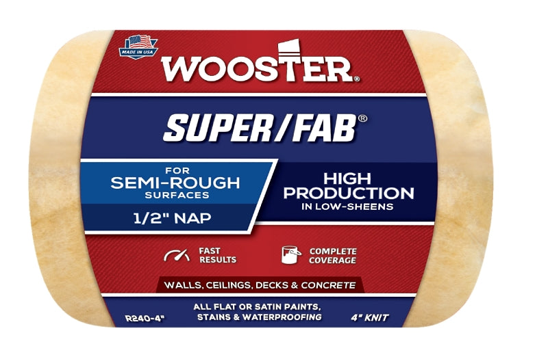 WOOSTER BRUSH Wooster R240-4 Roller Cover, 1/2 in Thick Nap, 4 in L, Knit Fabric Cover, Golden Yellow
