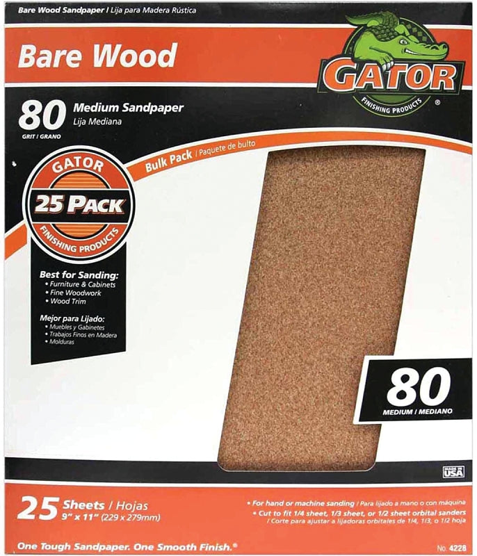 GATOR Gator 3277 Sanding Sheet, 11 in L, 9 in W, 80 Grit, Garnet Abrasive PAINT GATOR