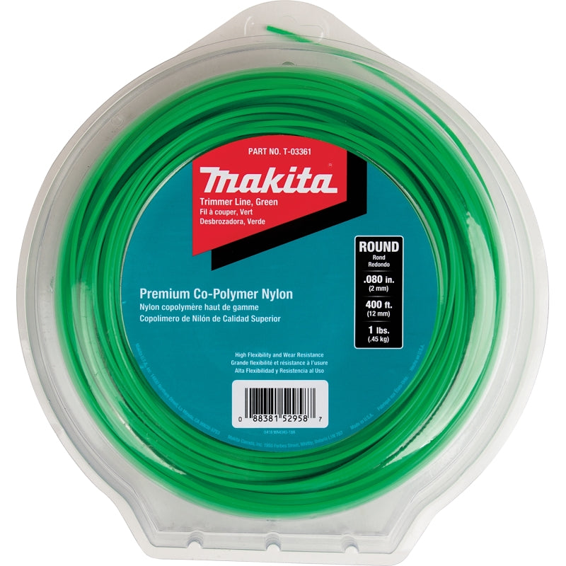 MAKITA Makita T-03361 Round Trimmer Line, 0.080 in Dia, 400 ft L, Nylon, Green