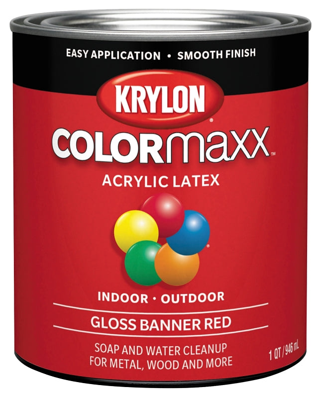 KRYLON Krylon ColorMaxx K05616007 Paint, Gloss Sheen, Banner Red, 32 oz, 100 sq-ft Coverage Area