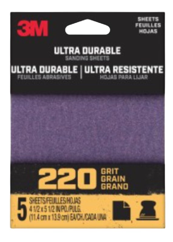 3M 3M 27366 Sandpaper Sheet, 3 in W, 3 in L, 220 Grit, Medium, Aluminum Oxide/Ceramic Abrasive, Cloth Backing