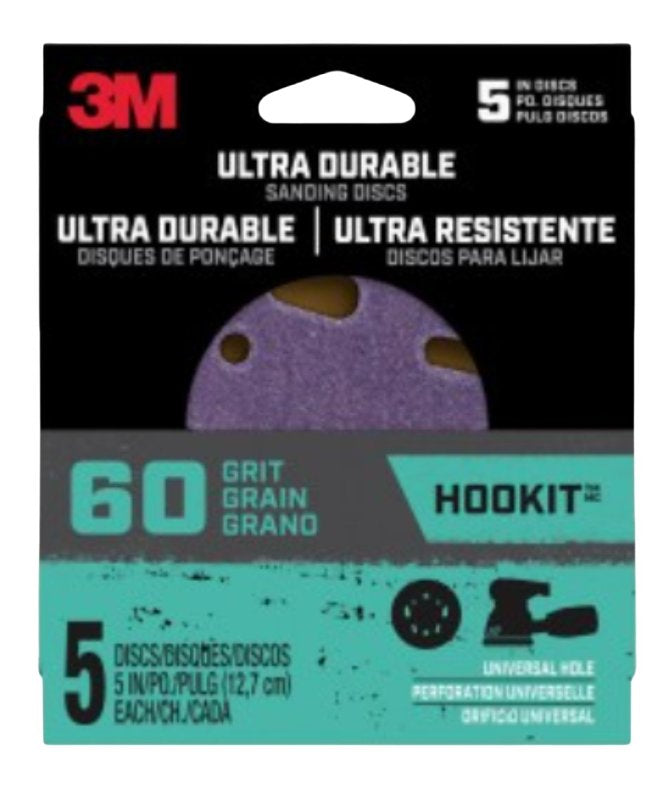 3M 3M 27254 Power Sanding Disc, 5 in Dia, 60 Grit, Coarse, 5-Hole, 8-Hole, Ceramic Abrasive