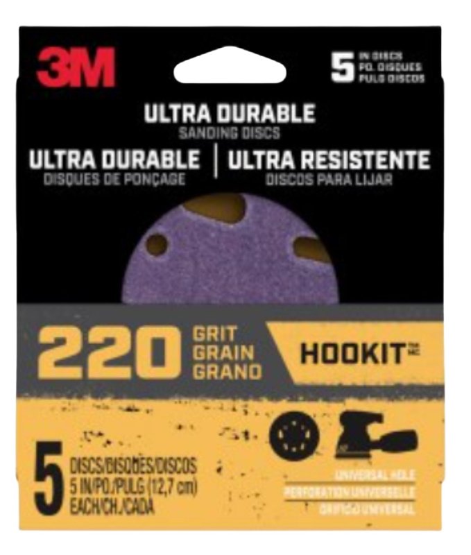 3M 3M 27256 Power Sanding Disc, 5 in Dia, 220 Grit, Fine, Ceramic Abrasive, 5-Hole, 8-Hole