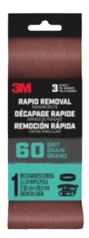 3M 3M 27392 Sanding Belt, 3 in W, 24 in L, 60 Grit, Aluminum Oxide Abrasive