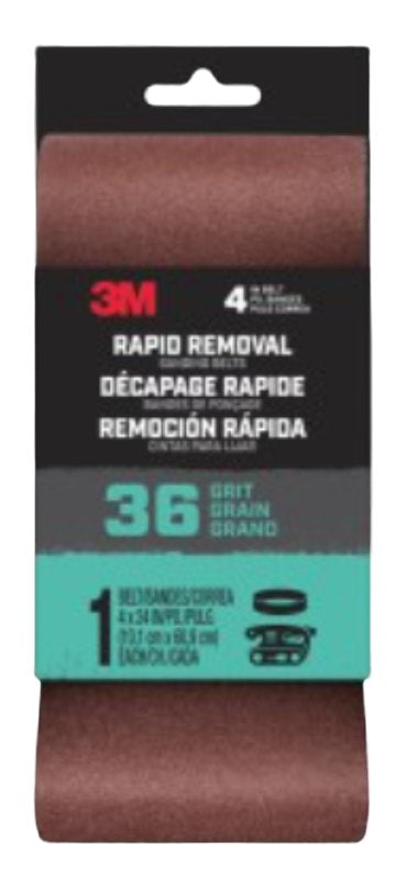 3M 3M 27389 Sanding Belt, 4 in W, 24 in L, 36 Grit, Aluminum Oxide Abrasive