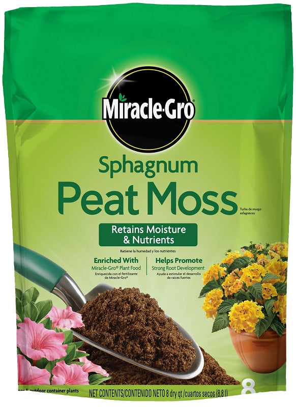 MIRACLE-GRO Miracle-Gro 85278430 Sphagnum Peat Moss, Solid, Earthy, 8 qt Bag LAWN & GARDEN MIRACLE-GRO