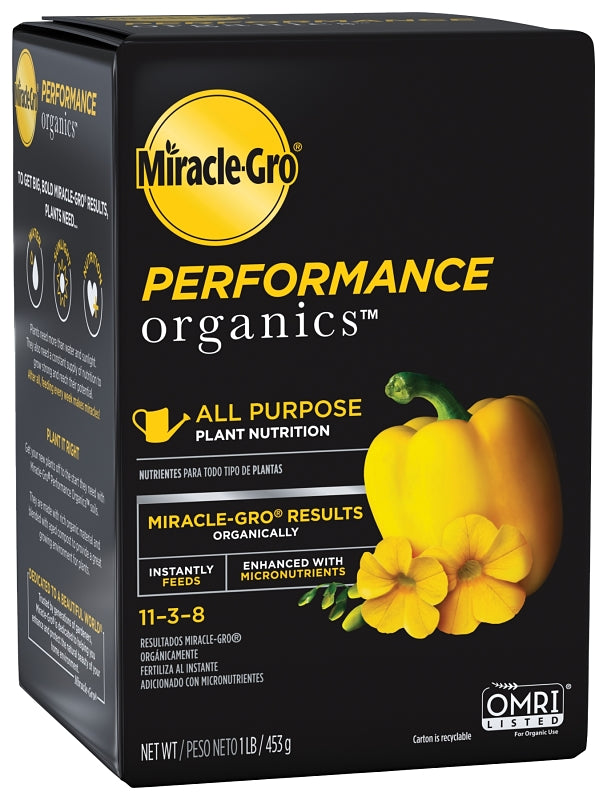MIRACLE-GRO Miracle-Gro Performance Organics 3003301 All-Purpose Plant Nutrition, 1 lb Box, Solid, 11-3-8 N-P-K Ratio