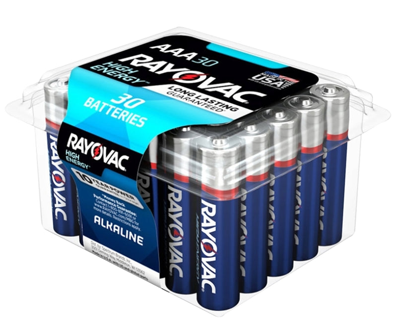 ENERGIZER BATTERY Rayovac 824-30PPTK Battery, 1.5 V Battery, 1100 mAh, AAA Battery, Alkaline, Rechargeable: No, 30/PK ELECTRICAL ENERGIZER BATTERY