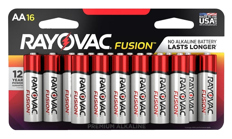 ENERGIZER BATTERY Rayovac FUSION 815-16LTFUSK Premium Battery, 1.5 V Battery, 2700 mAh, AA Battery, Alkaline, Zinc, Red/Silver ELECTRICAL ENERGIZER BATTERY