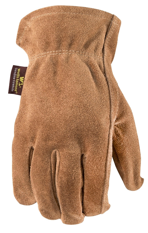 WELLS LAMONT Wells Lamont 1012L Work Gloves, Men's, L, Keystone Thumb, Cowhide Leather, Brown/Tan