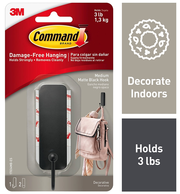 COMMAND Command 17034MB-ES Medium Decorative Hook, 1 in W, Metal/Plastic, Matte, 3 lb HARDWARE & FARM SUPPLIES COMMAND