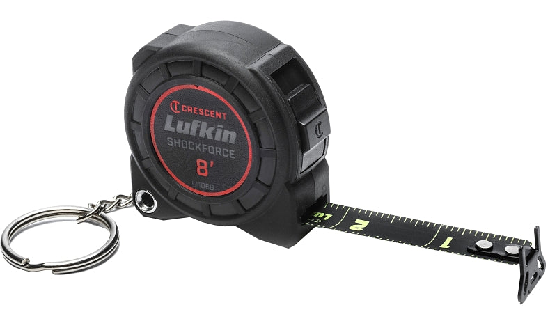 LUFKIN Crescent Lufkin Shockforce Nite Eye Series L1108B Keychain Tape Measure, 8 ft L Blade, 1/2 in W Blade, Nylon Blade TOOLS LUFKIN