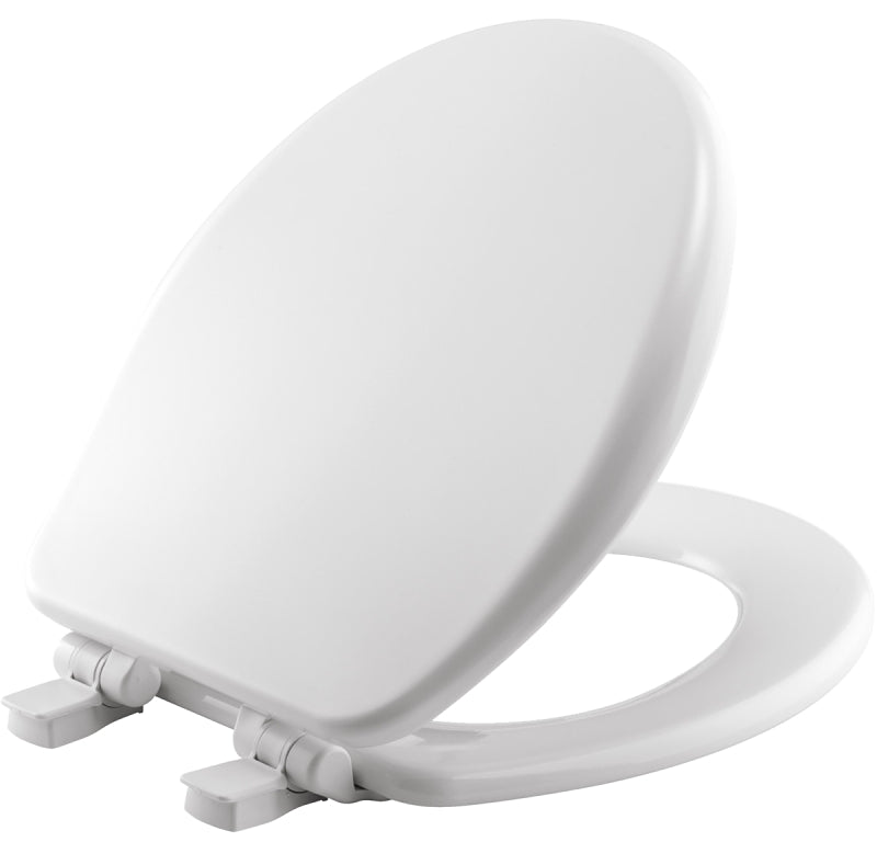 MAYFAIR Mayfair 64SLOW 000 Toilet Seat, Round, Wood, White, Adjustable, Easy Clean and Change Hinge