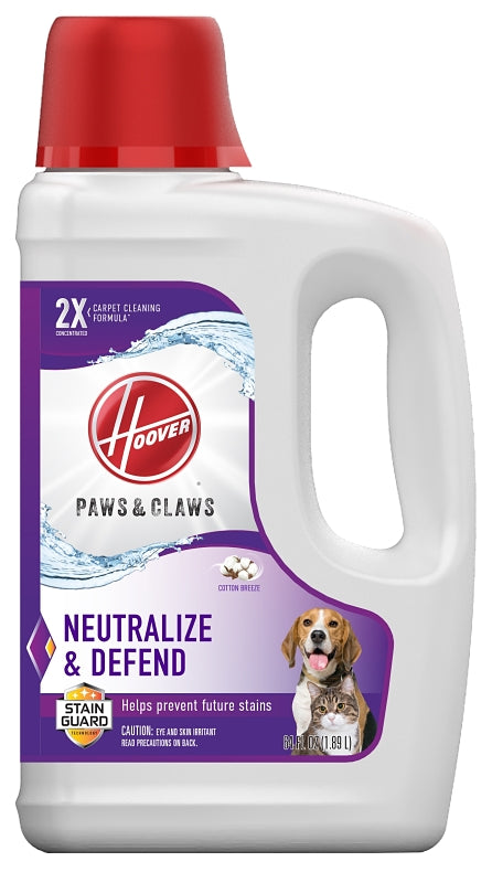 HOOVER Hoover Paws & Claws AH30925 Carpet Cleaning Formula, 64 oz, Liquid, Cotton Breeze, Light Yellow/Straw