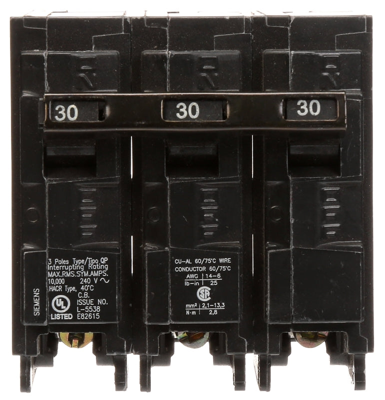 SIEMENS Siemens Q330 Circuit Breaker, Low Voltage, Mini, Standard, 30 A, 3 -Pole, 240 VAC, Common Trip, Plug Mounting ELECTRICAL SIEMENS