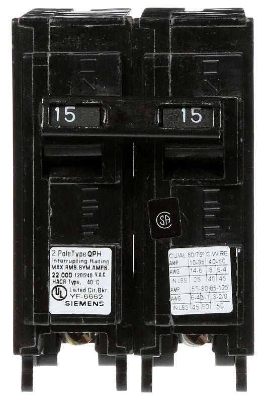 SIEMENS Siemens Q215 Circuit Breaker, 15 A, 2 -Pole, 120/240 V, Plug Mounting